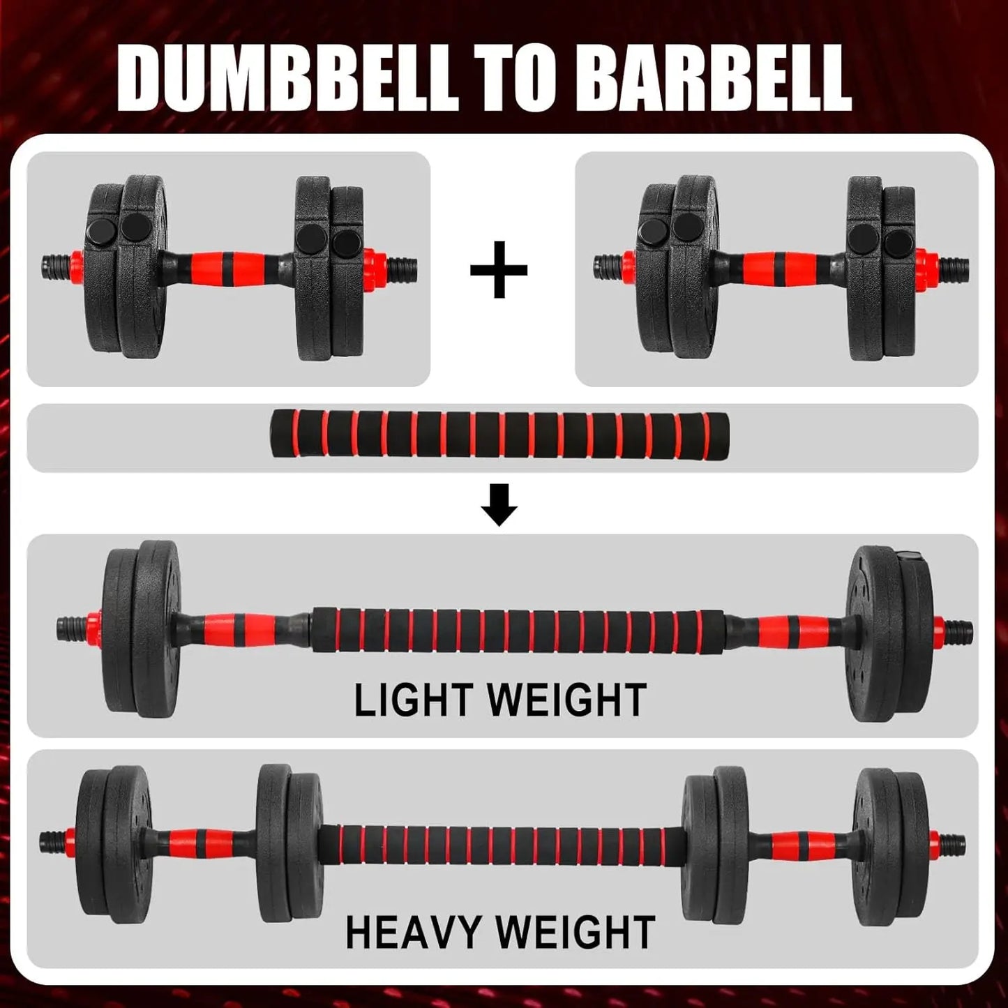 22 Lbs Adjustable Weights Dumbbells Set, Free Weights with Connector, Convertible Dumbbell Barbell Push-Up Stand Set, 3 in 1 Home Gym Fitness Weight Set for Men and Women