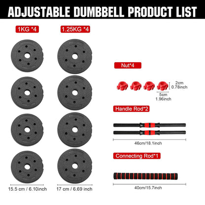 22 Lbs Adjustable Weights Dumbbells Set, Free Weights with Connector, Convertible Dumbbell Barbell Push-Up Stand Set, 3 in 1 Home Gym Fitness Weight Set for Men and Women
