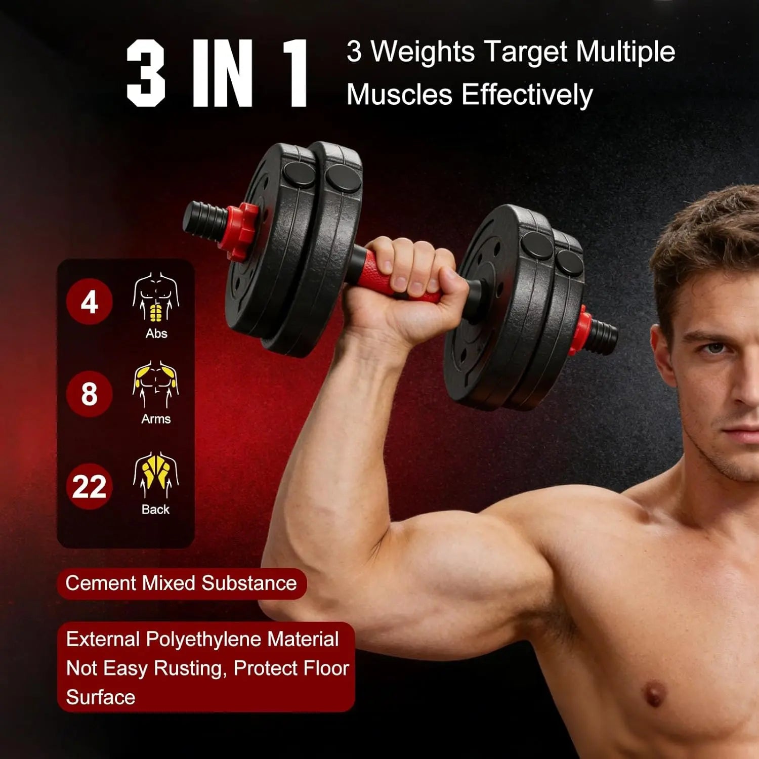 22 Lbs Adjustable Weights Dumbbells Set, Free Weights with Connector, Convertible Dumbbell Barbell Push-Up Stand Set, 3 in 1 Home Gym Fitness Weight Set for Men and Women