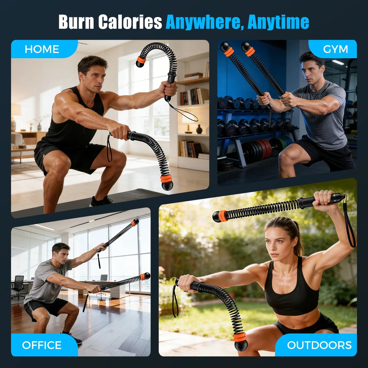 Cordless Battle Ropes with Adjustable Resistance Springs - Weighted Ropeless Battle Rope for Home Gym Exercise, Portable Workout Equipment for Strength Training & Cardio Fitness